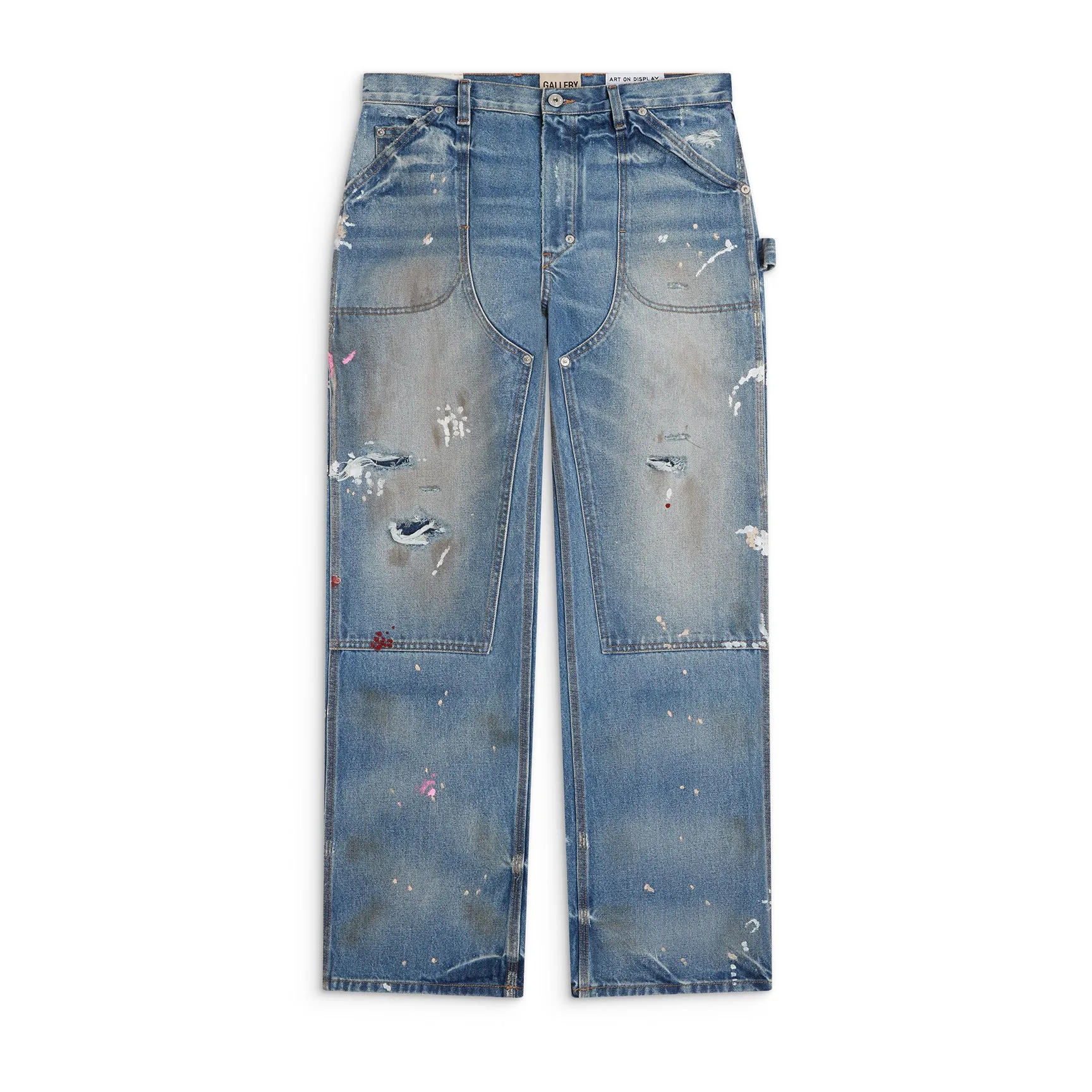 651#Gallery Dept New Retro Old Splashed Paint Holes Dirty Feng Shui Washed Mud Dyeing Logging Workwear Jeans American High Street Casual Workwear Trousers Washed Blue S～XL p290